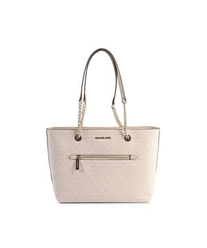 Elegante bolso de mano de Michael Kors.
  Detalle de cremallera frontal y cadena.
  Fabricado con un 894 % de PVC un 96 % de poliester y un 1 % de poliuretano.
  Medidas 32X25X14 cm.
  Color nude.
  Hecho en Myanmar.
  Disenado para mujeres.