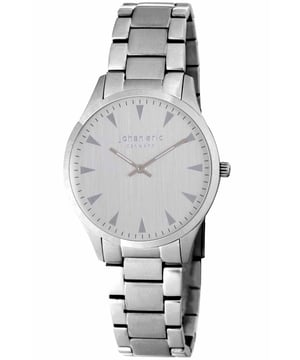 Johan eric: helsingør, men's, silver dial watch w triangular hr-markers, brushed & polished solid stainless steel bracelet