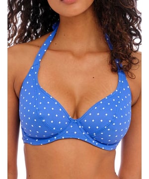 Freya Jewel Cove Underwired Halter Bikini Top. With a plunge neckline, powernet lined cups and fixed halter neck ties. Product is hand wash only.