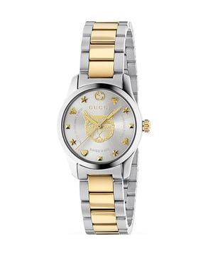 Brand: GucciBrand Code: YA126596 Case Width: 27mmCase Material: Stainless SteelDial Color: SilverWater Resistant: 50 MetersMovement: QuartzStrap Material: Stainless Steel BraceletStrap Colour: SilverClasp Type: Push Button Deployment ClaspCase Shape: Round