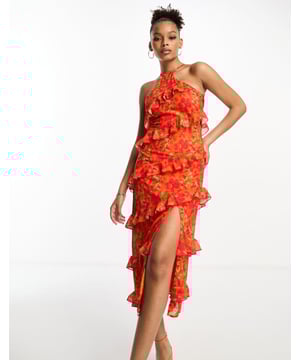 Dresses by Pretty Lavish Best dressed: secured Floral design Halterneck style Ruffle trims Regular fitSold By: Asos