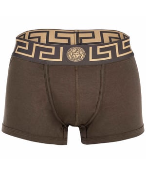 Elegante Herren Boxer Shorts der Marke VERSACE. Hochwertige einfarbige Unterhosen. Greca-Muster und Medusa-Motiv am elastischen Bund.