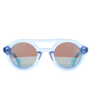 Moncler Round Unisex Shiny Light Blue  Blue  ML0014  Sunglasses are a statement pair with perfectly round lenses encased in a thick acetate frame and a bold double bridge. The Moncler logo embellishes the temples.