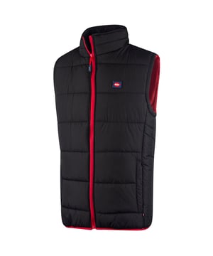 100% Polyester. Design: Logo, Plain. Fabric Technology: Showerproof, Thermal, Water Resistant, Windproof. Padded. Sleeve-Type: Sleeveless. Neckline: Standing Collar. Pockets: 2 Side Pockets. Fastening: Contrast Zip, Full Zip. Hem: Elasticated. Suitable for: Light to Moderate Rain.