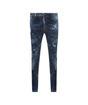 Dsquared2 Distressed Denim Cool Guy Jeans. D2 Cool Guy Jean S74LB0105 S30342 470. Stretch Denim 98% Cotton 2% Elastane. Button Fly, Made In Italy. Slim Fit With A Tapered Leg. Small Branded Badge on Fly, Distressed, Thread Detail