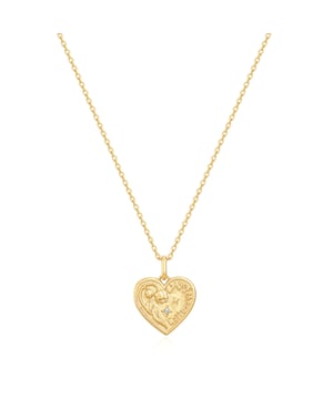 Are you looking for an accessory with symbolic power? This necklace from the Glanzstücken Munich label lets flowers do the talking! The heart-shaped pendant enchants with a finely crafted lily of the valley relief: the birth flower of all May children combines tenderness with defensiveness and thus reflects the strength of the wearers of the floral zodiac sign, which is often hidden beneath the surface. A zirconia crystal sets sparkling accents. Thanks to the extension piece and spring ring clasp, you can quickly and easily adjust the length of the anchor chain. The piece of jewelry is made of sterling silver and refined with warm, shimmering yellow gold.