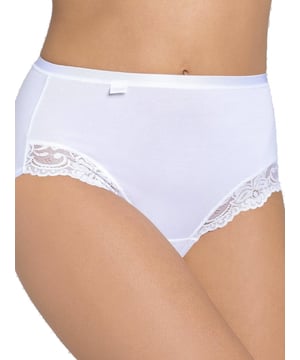 Sloggi Romance Maxi Briefs. Comfortable yet stylish, thanks to lace inserts at the legs and a hint of sheen to the fabric. This product is recommended as hand wash only.