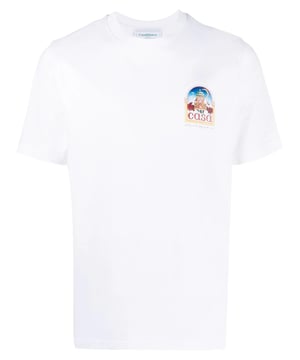 Showing the brand's focus on vibrant colours and details, the Vue De L'Arche short-sleeve T-shirt from Casablanca is decorated with a coloured graphic logo at the chest and back. Crafted from organic cotton, it features a straight cut in white.