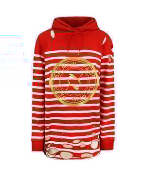 Puma x Balmain Langarm-Hoodie im Used-Look in Rot und Weiß für Damen 596882 11