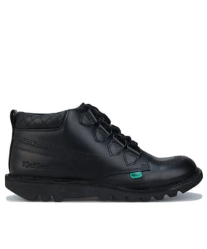 Womens Kickers Kick Mid Quilt Leather Shoes in black.- Smooth leather uppers.- Lace closure.- Pull-on heel tab for easy on - off.- Padded collar with quilted stitch detail.- Classic triple stitch detail.- Comfortable textile lining.- Iconic Kickers fleurette and tabs.- Kickers branding at tongue and side heel.- Durable rubber outsole.- Leather upper  Textile and synthetic lining  Rubber sole.- Ref: 1-15847
