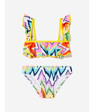 Introducing the Girls Akeno Zig Zag Bikini in Multicolour by Nessi Byrd- a chic addition to your girl's swimwear wardrobe. Key features are -  Modern &amp; Vibrant: The multicoloured zig-zag pattern adds a lively, trendy touch, making it a perfect piece to standout. Comfort Meets Style: Crafted from top-notch materials, it ensures ultimate comfort while maintaining a high style quotient. Perfect Swimwear: Ideal for swimming sessions, it amps up your girl's poolside look.Revitalise your girl's swimwear collection with this striking piece. Order now!