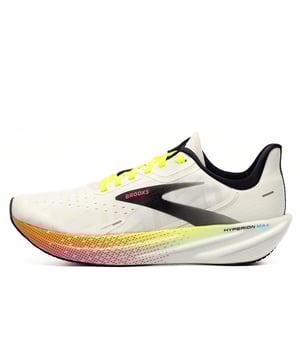 Featuring rapid roll technology that propels you forward for effortless transitions and a substantial, nitrogen infused midsole that returns energy to your stride whilst absorbing impact, the Books Hyperion Max is a responsive running shoe crafted to adapt to your movement and boost your running potential.
 Enhancing this high-performance design is a durable rubber outsole for optimal traction no matter where you are running ensuring protection wear after wear. 
 Finishing the shoes is an engineered breathable mesh upper, ventilating the foot throughout those long-distance runs ensuring feet stay cool and comfortable. 
 - Breathable textile upper
 - Nitrogen-infused DNA FLASH midsole
 - Durable rubber outsole with optimal traction 
 - Rapid Roll technology for fast transitions 
 - Secure lace fastening
 - Padded heel and ankle collar
 - Comfort cushioned footbed
 - Brooks branding