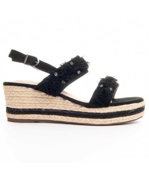 Damen Espadrille Wedges. Bequeme Passform. Gepolsterte Innensohle. Rutschfeste Sohle. Verstärkte Nähte. Hergestellt von anderen Marken für unsere Marke. Ungefähre Maße: 8 cm Absatz und 3 cm Plateau.