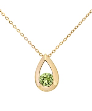 9K (375) geel goud: 0,96 gram; # Peridot: 0,3 ct