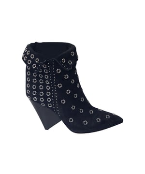 VINTAGE, RRP AS NEW
These black Isabel Marant Lakky 90 suede floral eyelet boots are all you need to make the perfect first impression, after all, according to a 1920 article published in Vogue: 'how expressive of character footwear is'. Crafted in Italy to exacting standards, these shoes have been fabricated from suede and feature a point toe, a silver-tone floral eyelet embellishment at the front, a rear circular eyelet embellishment, a fold-over top and a 90 mm wedge heel. 

Isabel Marant Lakky 90 Eyelet Boots in Black Suede
Color:   black
Size:  39
Material:   Suede
Condition: very good
Sign of wear: scuffed soles
SKU: 207279