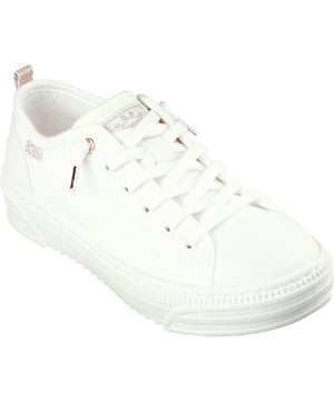 Ga voor de cabana lifestyle in casual platform comfort met BOBS van Skechers - BOBS Copa. Deze veelzijdige veganistische stijl heeft een bovenwerk van canvas en imitatieleer met een vetersluiting aan de voorkant, een rubberen middenzool met plateauzool en een Skechers Memory Foam binnenzooldemping.