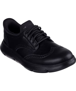 Kantoorlook en moeiteloos comfort gaan samen in de Hands Free Slip-ins van Skechers: Garza - Sully. Ontworpen met ons exclusieve Heel Pillow, heeft deze Classic Fit vleugeltip stijl een leren bovenkant met een Air-Cooled Memory Foam binnenzool met antraciet-infusie.