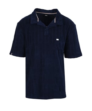 Boss Toweling Polo Shirt Navy
A super relaxed beach-side polo that is a must for the holidays and warmer seasons. made from a terry toweling and boasting the ever summery resort collar, metal logo hardware and subtle BOSS striping.

Toweling Polo
Relaxed Fit
Style - 50508847