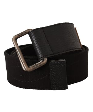 Brand: CNC Costume National
  Style: Fashion Belt
  Motive: Solid pattern
  Material: 80% Cotton 20% Leather
  Color: Black
  Fastening: Silver tone
  Logo details
  Made in Italy
Material: 80% Cotton 20% Leather