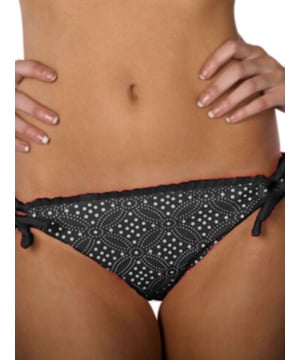 Moontide Frill Tie Side Bikini Briefs. This product is recommended as cold wash only. Please note that the product may appear lighter/darker than the image, due to lighting during the photoshoot. ** Please IGNORE the product labels, these are for display only. The sizes can be found on the dropdown menu or the item specifics.**