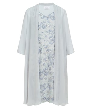 This stuning ensemble features an elegant floral embroidered dress with matching chiffon jacket. Ready styled and easy to wear, this will become your go-to outfit for all occasions. The dress fetures a sheer yoke and zip at the centre back.