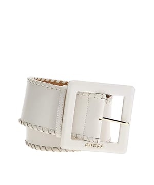 Guess Original Damen Gürtel Weiß Polyurethan. Authentisches Accessoire der Marke Guess - Streetwear/Sportswear-Design von Guess - Guess für modebewusste Frauen, perfekt für den Alltag - Der weiße Guess Gürtel lässt sich hervorragend mit der restlichen Garderobe kombinieren - Bequemes Material aus Polyurethan - klassisch - originell -