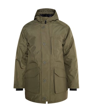 In klassieke stijl is deze winterjas van Mo jouw 24/7 outdoor-metgezel. Het robuuste, licht glanzende materiaal is gecoat en waterafstotend en de lichte vulling zorgt voor een warme isolatie. De grote capuchon biedt bescherming, net als de ritssluiting verborgen onder de knoopsluiting. Een praktische borstzak en de interne geribde manchetten aan de mouwen maken het model compleet.  Parka