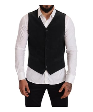 Marke: DOLCE & GABBANA  
Farbe: Schwarz  
Material: 100% Baumwolle  
Modell: Formelles Anzugweste  
Vorderer Knopfverschluss  
Logo-Details  
Hergestellt in Italien