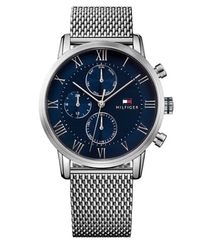 This Tommy Hilfiger Kane Multi Dial Watch for Men is the perfect timepiece to wear or to gift. It's Silver 44 mm Round case combined with the comfortable Silver Stainless steel watch band will ensure you enjoy this stunning timepiece without any compromise. Operated by a high quality Quartz movement and water resistant to 3 bars, your watch will keep ticking. A great gift for any occasion that will give everyone a lot of fun and pleasure. -The watch has a calendar function: Day-Date,24 hour display High quality 21 cm length and 22 mm width Silver Stainless steel strap with a Fold over clasp Case diameter: 44 mm,case thickness: 11 mm, case colour: Silver and dial colour: Blue