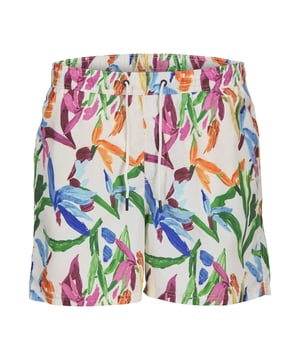 
Dit vrolijke zwemshort heeft een leuk gebloemd printje, beschikt over een klassieke regular fit, elastische tailleband met trekkoord, twee zijzakken en één achterzak.