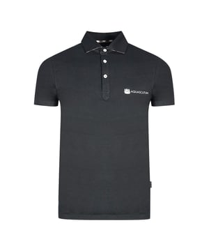 Aquascutum Aldis Crest Block Logo Schwarzes Poloshirt. Aquascutum Schwarzes Poloshirt. Markenlogo, kurze Ärmel. Stretch Fit 95% Baumwolle 5% Elastan. Normale Passform, fällt größengerecht aus. Stil-Code: QMP040 99