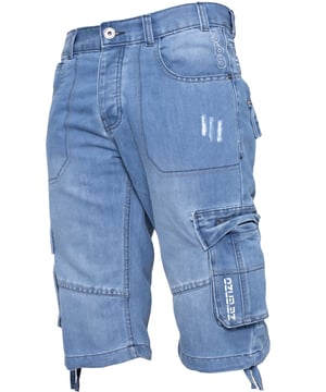These EZS404 Enzo Mens Cargo Combat Shorts features 2 front pockets, 2 back pockets, 2 side 1- Coin pockets, Branded Buttons and Rivets, and a zip fly fastening. Crafted from 60% Cotton and 40% Polyester, these Loose comfortable and sturdy Combat Denim Shorts are available in 28” Inside Leg only. The sizes in the dropdown are in Inches.