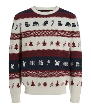 Der Strickpullover für Herren von Jack & Jones vereint festliches Design mit gemütlichem Tragekomfort. Dieser Pullover besticht durch ein ansprechendes Weihnachtsmuster und einen klassischen Rundhalsausschnitt. Im Knit Fit und mit Langarm ausgestattet, sorgt er für eine perfekte Passform und angenehme Wärme. Hergestellt aus hochwertigen Materialien, bietet dieser Pullover einen hohen Tragekomfort und ist ideal für die kalte Jahreszeit. Ein stilvolles Must-have für die festliche Saison.