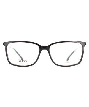 Hugo Boss Rectangular Mens Black BOSS 1185/IT  Glasses are a sleek rectangular style for men. The plastic frame is super lightweight and slender for an easy to wear and versatile finish. Temples are embellished with the Hugo Boss logo.