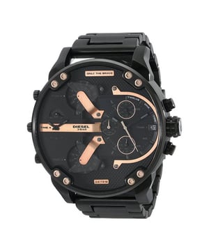 Diesel DZ7312 DADDY 2.0 horloge. Het oversized horloge heeft een roestvrijstalen kast en is voorzien van een analoog chronograaf quartz uurwerk. Het is compleet met een roestvrijstalen armband en heeft een zwarte wijzerplaat.  EAN 4053858270848