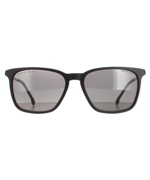 Hugo Boss Rectangle Mens matt black grey polarised boss 1183/s/it sunglasses are a classic rectangular style with metal temples with Hugo Boss Branding.
