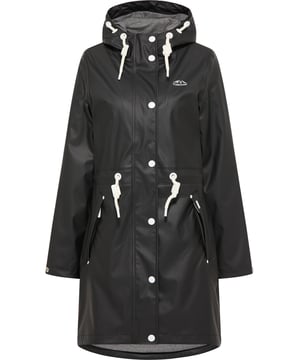 Dieser trendige Regenmantel von ICEBOUND bereichert Ihre Garderobe nicht nur an Regentagen. Die hochwertige Ausstattung begeistert uns ebenso, wie die schlanke, lange Parka-Form mit Taillenkordel und hohem Stehkragen. Für das weiche, beschichtete Material wurden gesetzte Farben gewählt, da matched das Innenfutter in Grau-Melange besonders gut, zudem ist ein angenehmes Tragen gewiss. Dank der Polyurethanbeschichtung und der versiegelten Nähte, bietet der Mantel einen zuverlässigen Schutz vor Wind und Wasser. Dazu kommt die große Kapuze, die mit einer robusten Kordel und gravierten Logo-Ösen ausgestattet ist. Der Reißverschluss endet in einem praktischen Kinnschutz und die zwei mit Patten geschützten Eingrifftaschen bieten allerlei Platz. Das markentypische Berg-Logo auf der Brust, ergänzt gekonnt den Gesamtlook .  Regenmantel