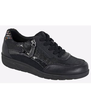 Experience both style and comfort with the Boulevard Sinton trainers. These trainers feature a premium leather upper with shimmery detailing for a touch of elegance. Designed for an extra wide fit, they offer unparalleled comfort. The side zip and lace closure ensure a secure and easy fit, while the textile lining and PU sock provide added comfort. Finished with a durable TPR sole, these trainers are perfect for everyday wear.
 
 - Leather upper 
 - Extra wide fit 
 - Side zip and lace closure 
 - Textile lining 
 - PU sock 
 - TPR sole