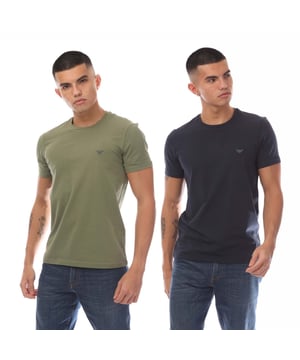 Mens Emporio Armani 2 Pack of Loungewear T-Shirts in navy green.- Crew neckline.- Short sleeves.- Branding on chest.- Straight hem.- 100% Cotton.- Ref: 11126772075836