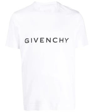 Logo-print cotton T-shirt from GIVENCHY featuring white, cotton, logo print at the chest, signature 4G motif, round neck, short sleeves and straight hem.