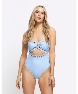 Bandeau neck, Cut out detail, Scallop hem, Tie fastening