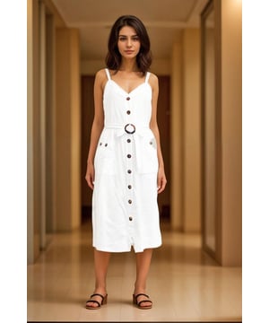 Crafted from durable yet breathable cotton, this dress features a strappy design, button-down detail, and practical pockets for ultimate comfort and convenience. Style it effortlessly with sandals for a casual day out or dress it up with wedges for a chic evening look. Fit: Relaxed Fit, Sizing: As expected