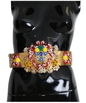 Marke: DOLCE & GABBANA.
  Modell: Taillengurtel aus Kristall.
  Farbe: Gold mehrfarbig.
  Hergestellt in Italien.
  Exklusive und hohe Handwerkskunst.
  Material: Nylon.