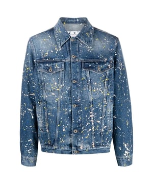 Blauw spijkerjack, Knoopsluiting, Spijkerjack, Normale pasvorm, Groene badge, Materiaal: 100% katoen, Gemaakt in Italië, Blauw spijkerjack