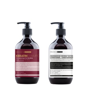 "Das Organic & Botanic Keratin Clarifying Shampoo verwendet vegane und natürliche Inhaltsstoffe, um Ihr Haar mit der Kraft des Keratins zu beleben. Mit schönen holzigen, blumigen Aromen formuliert, ist diese Behandlung eine entspannende und angenehme Erfahrung.

Unser Shampoo für die Haarwuchskur zielt darauf ab:

Verbesserung des Aussehens von geschädigtem Haar
Verbesserung des Aussehens von splissigem, stumpfem, krausem, trockenem und leblosem Haar
die negativen Auswirkungen von Hitzestyling und chemischen Behandlungen zu minimieren
hilft, den Glanz des Haares zu verbessern
Hilft, gereizte oder juckende Kopfhaut zu beruhigen. Feuchtigkeitsspendende und aufbauende Pflegespülung für geschädigtes Haar. Unsere äußerst nährstoffreiche Mischung aus Madagaskar-Kokosnuss und feuchtigkeitsspendendem Panthenol dringt tief in das Haar ein, um es zu stärken und zu regenerieren.