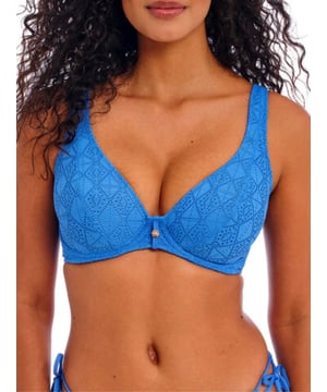 Freya Nomad Nights High Apex Bikini Top. Plunge bikini top with crochet overlay and adjustable straps. This product is recommended as hand wash only.