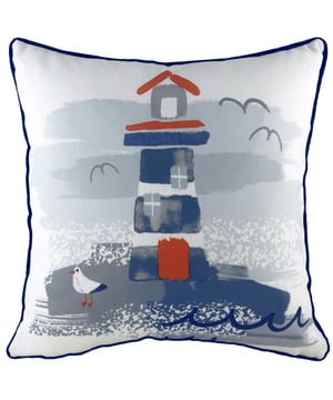 Escape to the seaside with this nautical style cushion. With a soft and plain background this cushion really brings the colours and the scene to life. The contemporary and playful nature of this design means it would fit perfectly into a range of home settings and especially with contemporary interiors or nautical schemes. This cushion gives you that little bit extra with a contrasting piped edge and linen look reverse.