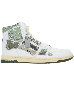 Amiri High Top Trainers, Leather Upper, Amiri Sneakers, Lace Fasten, Rubber Sole, 100% Leather, Green / White Style