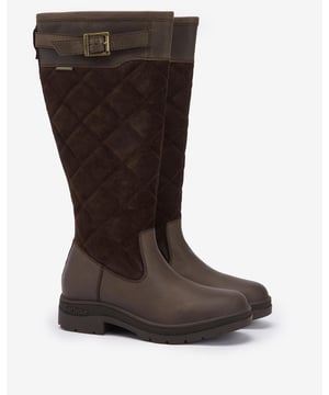 Barbour Oak Tall Boot
Showcasing effortless style, the Barbour Oak knee-high boots are set on an exclusive Barbour sole for comfortable yet practical wearing. Featuring a branded buckle and suede diamond quilting, these boots offer effortless sophistication.

Upper: 100% Leather
Lining: 80% Polyester, 10% Microfibre, 10% Polyurethane
Allow shoes and dirt to dry naturally and do not dry near a source of heat or direct sunlight.
Remove dirt with a cloth or brush and apply a waxed or oil based leather treatment. Allow treatment to soak into the leather then buff to shine if required.
Heel height: 4cm

LFO0736