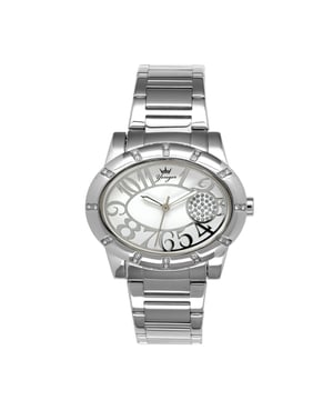 Yonger and Bresson: Silver Watch with silver numerals. Stainless steel band